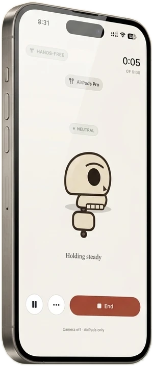 Plumb hands-free session on iPhone — the living figure holding steady